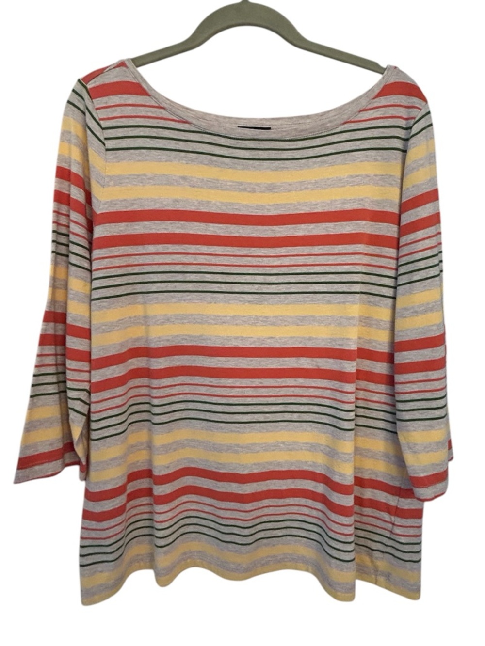 Talbots Tan Striped Cotton Blend Boatneck Tee Size 1X